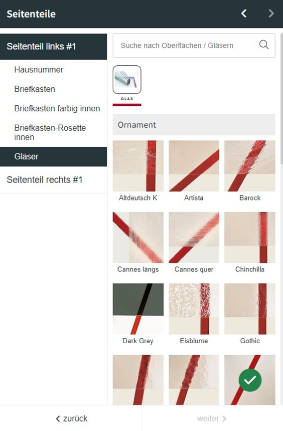 Schritt 6 Auswahl Seitenteile z. B. Gläser